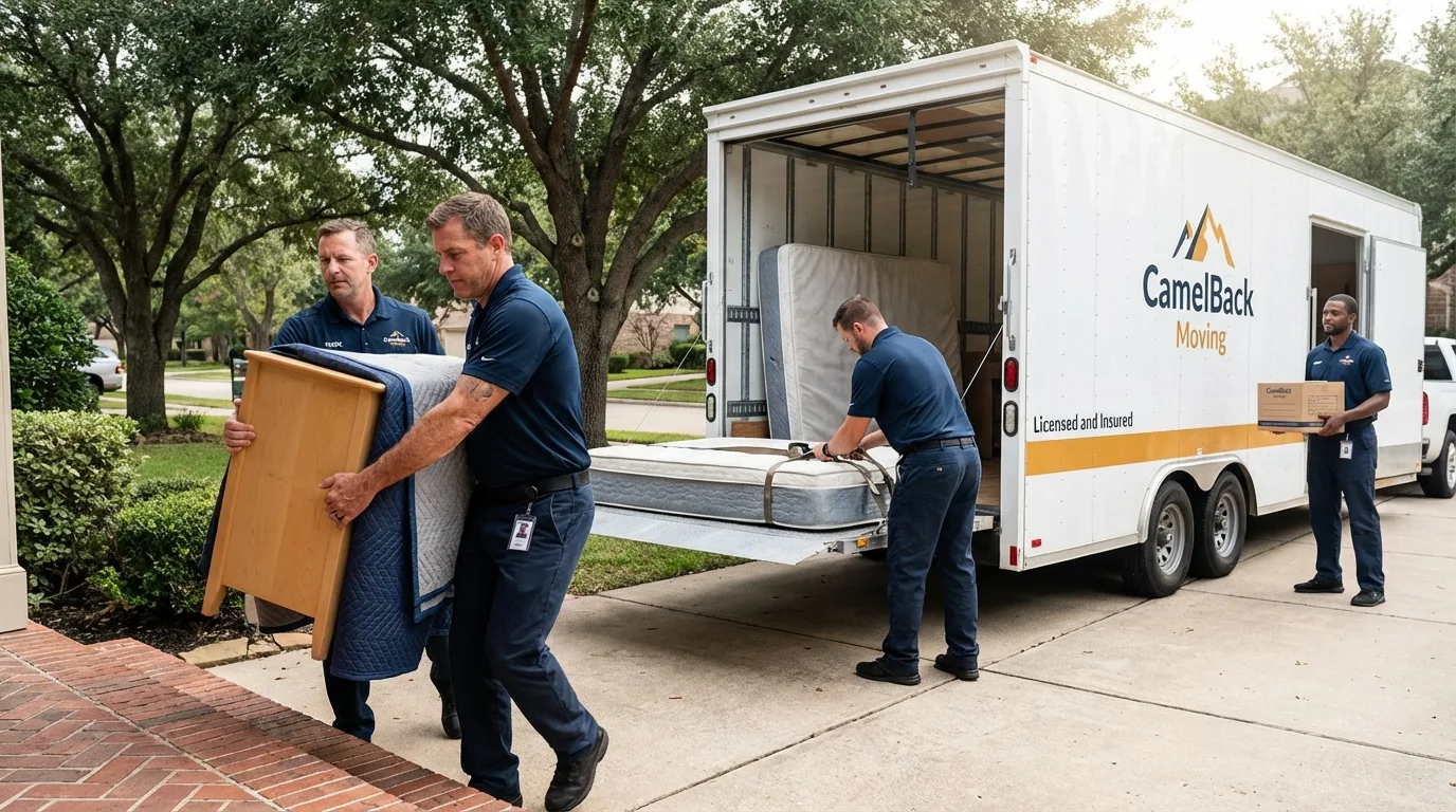 Crew loading residential truck for cross-state move from Little Rock, AR