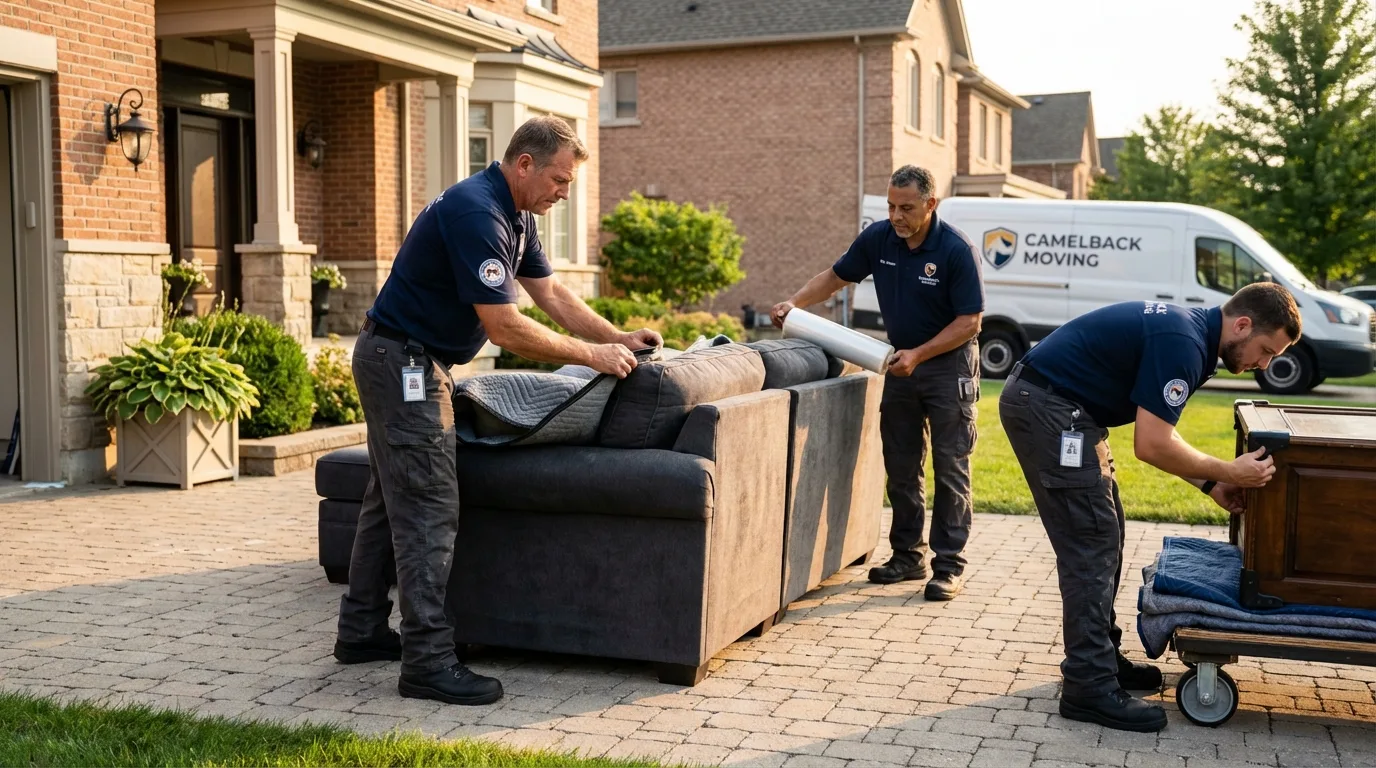 Large estate moving crew wrapping furniture in Little Rock, AR