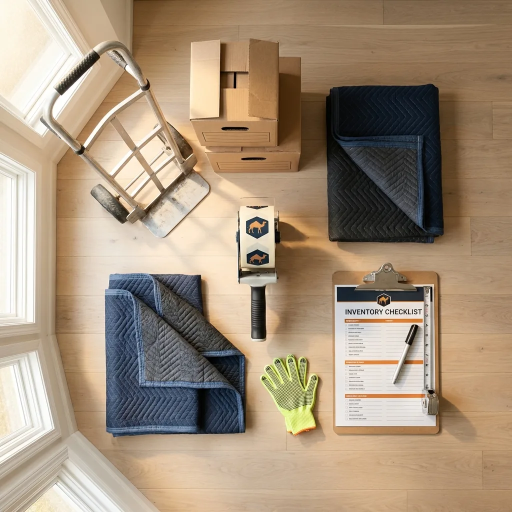 Professional moving supplies and packing materials layout for Little Rock residential relocations